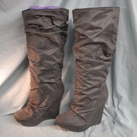 Michael Antonio grey Elaina slouch wedge boots ultra suede size 11 (289) - Picture 1 of 13